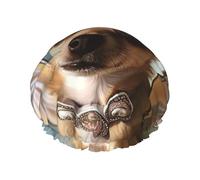 Brown Chihuahua Angel Wings Shower Cap for Women Double Layers Thick Hair Caps Reusable Waterproof Bath Caps with Elastic Band Hair Hat Washable Shower Hat for Men Women Spa Salon