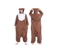 (Brown Christmas deer, S) Snow Monster Elf Santa Claus Couple Cartoon One-Piece Pajamas Hooded Polar Fleece Home Clothes Animal Performance