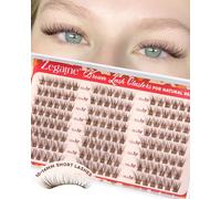 Brown Cluster Lashes 10-12-14MM Short Lash Clusters Clear Band Wispy Individual Eyelashes Natural Lashes Individual Cluster D-Curly Brown Wispy Eyelash Clusters144Pcs by Zegaine