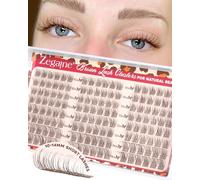 Brown Cluster Lashes Clear Band 10-12-14MM Short Lash Clusters Natural Individual Eyelashes Wispy Eyelash Clusters D-Curly Brown Short Lashes Individual Cluster 144Pcs by Zegaine