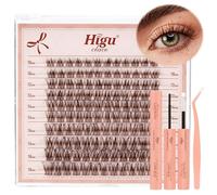 Brown-Cluster-Lashes Kit Wispy Lashes Clusters Kit 10-18mm, Higu clace Eyelashes- Individual with Bond and Seal and Tweezers, DIY Lash Extensions Kit at Home(Brown 01）