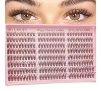 Brown Cluster Lashes Wispy Individual Eyelashes 240Pcs D Curl Natural Lash Extensions 10-16MM Fluffy Cluster DIY Look at Home for Beginners(Brown)