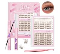Brown Cluster Lashes with Bottom Kit Lashes Individual Cluster Kit Lash Clusters with Bond&Seal&Remover Lashes DIY Eyelash Extensions Kit By Jsio(Luxe-Brown Kit)