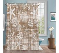 Brown Coastal Shower Curtain with 12 Hooks Nautical Starfish Coral Vintage Beach Waterproof Fabric Shower Curtains Sets for Bathroom Bath Decorations, Machine Washable, 54"x78"