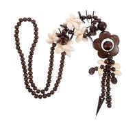 Brown Coconut Shell Flower Pendant Necklace with Wood Beads for Women | Boho Ethnic Style, Long Length Design, Natural Texture, Resort Wear, Party, Tank Tops and Sundresses