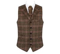 Brown Collared Overcheck Wool Waistcoat #AB-WWE1020/1 Men's XXL - 50''