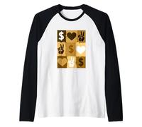 Brown Color Peace Love Money Grid Brown Graphic Raglan Baseball Tee
