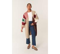 Brown Colour Block 3D Flower Longline Cardigan Blue Vanilla Brown S/M