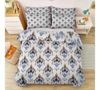 Brown Comforter Set Super King Size - Moroccan Scandinavian Flowers Duvet Cover for Kids Girls Teens Women, Easy Care Soft Bedding Set 260 x 220 cm Quilt Duvet Sets with 2 Pillow Cases Zipper