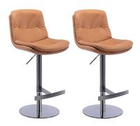 Brown Counter Height Swivel Bar Stools Set of 2 Leather Bar Chairs Adjustable Heigh Barstools with Backs Titanium Black Brushed Stainless Steel for, Breakfast Kitchen I