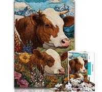 Brown Cow 1000 Pieces Jigsaw Puzzle for Adults& Teens,Stress Reliever Difficult Challenge Unique Home Decor And Gifts (38x26cm)