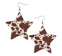 Brown Cow Pattern Star Shape Shaped Leather Earrings Women Girls Simple Dangle Earrings Gifts for Her