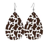 Brown Cow Print Leather Earrings For Women Dangle Earring Drop Pendant With Hook Gifts For Adult Girl