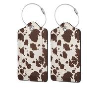 Brown Cow Spots,Luggage Tags Pu Leather Name Tag Travel Suitcase Identifier ID Tags Durable Luggage Label 2 pcs