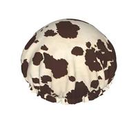 brown Cow Spots Print Shower Cap - Reusable, Double Layer, Hotel Travel Essentials, Salon Shower Hat Accessories One Size