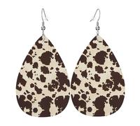 brown Cow Spots Printed Teardrop Pendant Leather Earrings | Lightweight and Versatile Earrings | Suitable for Daily Commute and Date Wear