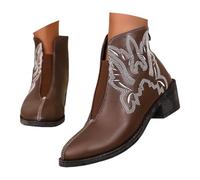 Brown Cowboy Boots for Women Cowgirl Ankle Western Embroidered Stitched Pointed Toe Front V Cut Cutout Chunky Heels Short Booties Ladies Fashion Retro Classic Booties Chunky Heels Brown Black UK 6.5