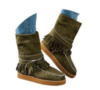 Brown Cowboy Boots Women's Fashionable Platform Adjustable Casual Versatile Tassel Mid Calf Boots Red Cowboy urable Outdoor Festival & Garden Footwear (Green, 3.5)