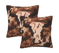 Brown Cowhide Art Double-Sided Plush Pillow Cover Set (2-Pack) â€“ Full-Print, Soft Polyester Velvet Cushion Cover With Hidden Zipper, Ideal For Sofa, Bed, Car & Home Decor