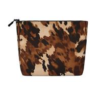 Brown Cowhide Art Multi Functional Single-Layer Linen Makeup Bag - Fashionable and Practical Cosmetic Storage Bag