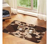 brown cowhide art Pattern Patterned Pet Feeding Mat with Water-Absorbing PU Top & Rubber Base - Anti-Slip Dog Cat Food Mat for Cats, Dogs & Pets, 30x45cm