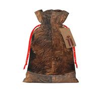 Brown Cowhide Art Print Christmas Bag Drawstring Sack For Presents Xmas Seasonal Decor Gift Party Supplies