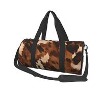 Brown Cowhide Art Printed Sports Gym Bag with Wet Pocket & Shoes Compartment, Travel Duffel Bag for Men Women