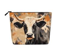 Brown Cowhide Art Toiletry Bags for Women, Portable Travel Cosmetic Bag, Daily Organiser with Zipper