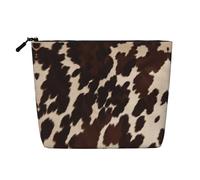Brown Cowhide Multi Functional Single-Layer Linen Makeup Bag - Fashionable and Practical Cosmetic Storage Bag