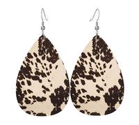 Brown Cowhide Print Leather Dangle Earrings for Women - Lightweight Teardrop Fashion Statement Earrings