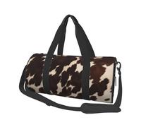 Brown Cowhide Printed Sports Gym Bag with Wet Pocket & Shoes Compartment, Travel Duffel Bag for Men Women