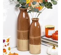 Brown Crackle Bottle Vases Neutral Ceramic Tall Flower Stem Table Centrepiece (Small 28cm)
