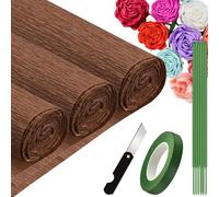 Brown Crepe Paper Rolls (3 Rolls/9.8In x 98In), Crepe Paper for Flower Making for DIY Flowers Crafts, Wedding, Birthday Party, Valentine's Day Ornament (Brown)