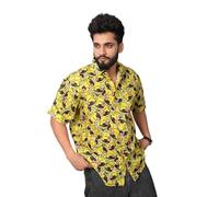 BROWN CULTURE Men's Cotton Blend Printed Shirt with Spread Collared Neck Half Sleeves Oversized Straight Hem Length and Button Down Closure | Formal Shirts for Men, BCPS_DSW, XL