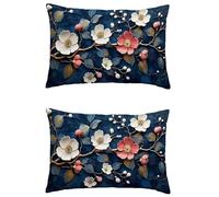 Brown Cushion Covers 16x24in Outdoor Cushions Waterproof Linen Double Sided Printing Rectangle Cushion Covers Flower Invisible Zipper,Set of 2 Decorative Garden Pillows covers for Patio Bench M-789