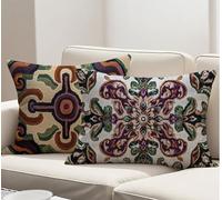 Brown Cushion Covers 25x45 cm Large Cushions Bohemia Decorative Pillows Set of 2 with Invisible Zipper, Linen Breathable, Durable Oblong Throw Pillow Covers for Sofa Living Room Bedroom Decor R-3079