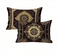 Brown Cushion Covers 45 x 70 cm 2 pack, Mandala Outdoor Cushions Waterproof Linen with Invisible Zipper, Funky & Durable Pillow Cases for Bed, Sofa, Garden, Ideal Home Decor for All Seasons K2-246