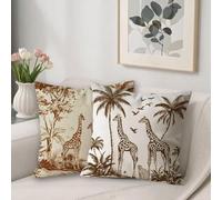 Brown Cushion Covers 50 x 50 cm Waterproof Outdoor Cushions Covers Retro Pattern Decorative Pillows Sofa Cushions Linen Square Pillow Cases for Sofa Bed Outdoor Garden Home Decor Set of 2 V-93
