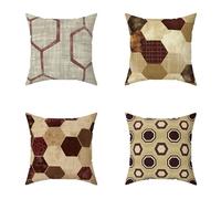 Brown Cushion Covers 50X50CM Set of 4 Outdoor Waterproof Cushions Geometry Decorative Soft Square Cases with Invisible Zipper for Sofa Bed Garden Bedroom Outdoor Home Wall Decor, Autumn Gifts Y-7W443