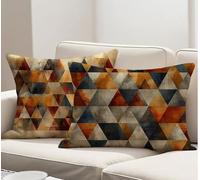 Brown Cushion Covers 50x80 cm Large Cushions Geometry Decorative Pillows Set of 2 with Invisible Zipper, Linen Breathable, Durable Oblong Throw Pillow Covers for Sofa Living Room Bedroom Decor R-3170