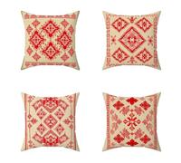 Brown Cushion Covers 55X55CM Set of 4 Outdoor Waterproof Cushions Bohemia Decorative Linen Square Cases with Invisible Zipper for Sofa Bed Garden Bedroom Outdoor Home Wall Decor, Autumn Gifts L-EZZ46
