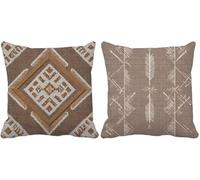 Brown Cushion Covers 70 x 70 Set of 2 Square Outdoor Cushions Waterproof Linen Decorative Pillows Covers Geometry Pattern Design with Invisible Zipper for Summer Fall Garden Home Decor Gifts l1-1988x