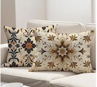 Brown Cushion Covers 70x40 cm Large Cushions Bohemia Decorative Pillows Set of 2 with Invisible Zipper, Velvet Breathable, Durable Oblong Throw Pillow Covers for Sofa Living Room Bedroom Decor R-3159
