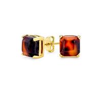Brown Cushion Square 4 Prong Shaped Acrylic Tortoise Shell Stud Earrings For Women 8MM Gold Plated Stainless Steel