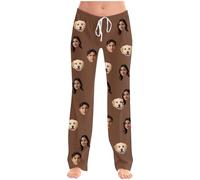 Brown Custom Pajamas Pants for Mens Womens Personalised Pyjamas Trousers Custom Pet Face Pajama Bottoms Customised Pjs Pants Elastic Waisted Casual Trousers Design Your Own Sleep Bottoms M