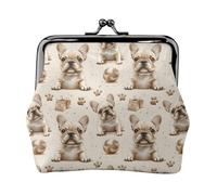 Brown Cute French Bulldog A Print Coin Purse for Women, Kiss-lock Change Purse Wallets, Small PU Leather Coin Purses