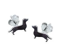 Brown Dachshund Dog Earrings .925 Sterling Silver Sausage Dog