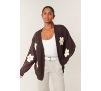 Brown Daisy Large Flower Cardigan Blue Vanilla Brown S/M