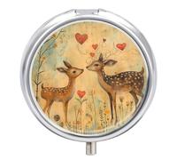 Brown Deer Heart Pill Case Box with 3 Compartment Medicine Vitamin Organizer for Purse Pocket 5x5cm