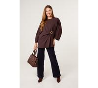 Brown Detail Side Gathered Blouse Blue Vanilla Brown S/M